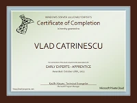 Windows Server 2012 Early Experts certificate of completion awarded to Vlad Catrinescu for Early Experts Apprentice