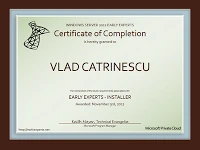 Windows Server 2012 Early Experts certificate of completion awarded to Vlad Catrinescu for Early Experts Installer