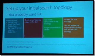 SPC12 slide on setting up your initial search topology in four steps, from preparing servers to activating the new topology