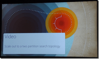 SPC12 video slide titled Scale out to a two partition search topology
