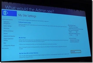 SPC12 slide showing the My Site Settings page in SharePoint Central Administration as the admin sees it