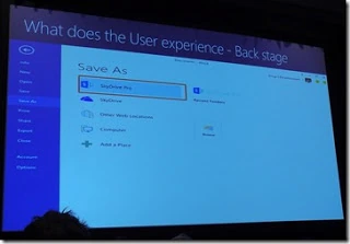 SPC12 slide showing the Office backstage Save As experience with SkyDrive Pro listed as a save location