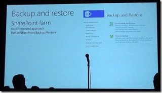 SPC12 slide on SharePoint farm backup and restore using the Central Administration Backup and Restore page