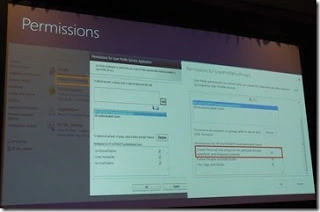 SPC12 slide of User Profile Service Application permissions in Central Administration with Create Personal Site highlighted