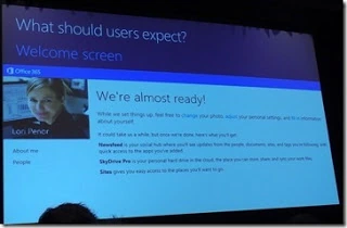 SPC12 slide showing the SharePoint 2013 We're almost ready welcome screen users see while their Personal Site is provisioned
