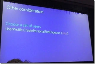 SPC12 slide on other considerations: choose a set of users and call UserProfile.CreatePersonalSiteEnqueue(False)