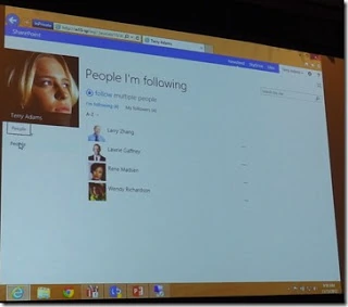 SharePoint 2013 People I'm Following page for Terry Adams listing followed colleagues, projected at SPC12