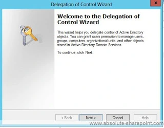 Welcome to the Delegation of Control Wizard page with the Next button