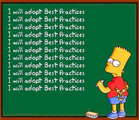 Bart Simpson writing I will adopt Best Practices over and over on a chalkboard