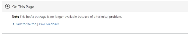 Microsoft support note that the SharePoint Server 2013 hotfix package is no longer available because of a technical problem, opens full size