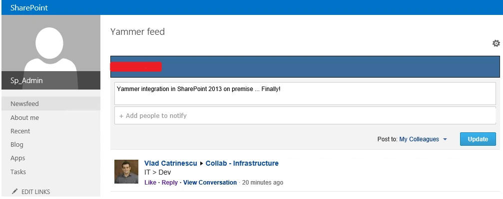How to get the Yammer Newsfeed on your team site