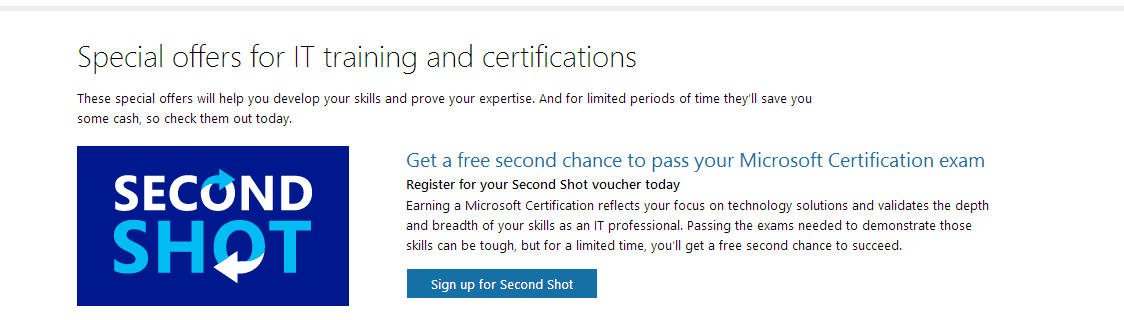 Microsoft Exam Second Shot is back