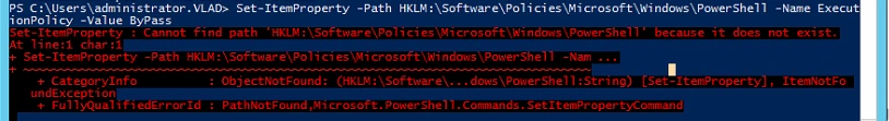 PowerShell error from Set-ItemProperty: cannot find path HKLM:\Software\Policies\Microsoft\Windows\PowerShell because it does not exist