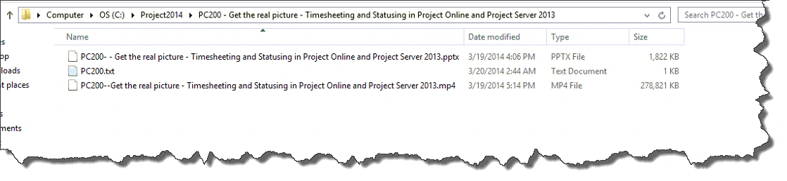 PC200 session folder containing the .pptx slides, a .txt description and the 278 MB .mp4 recording