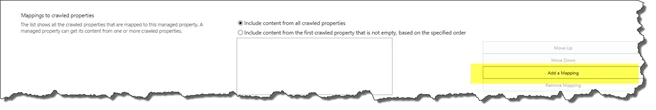 Mappings to crawled properties section with the Add a Mapping button highlighted