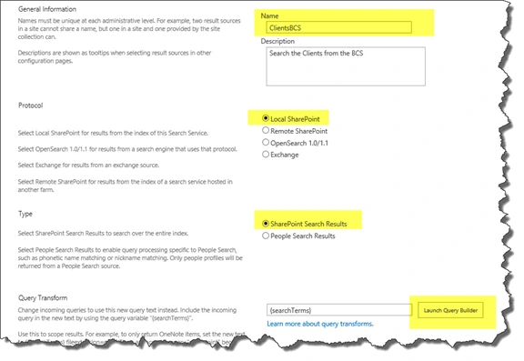 Create a Result Source for a BCS Entity