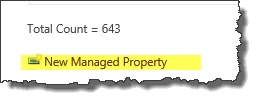New Managed Property link highlighted at the top of the Search Schema page