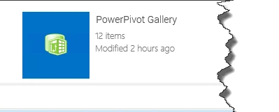 PowerPivot Gallery tile on the SharePoint Site Contents page now showing its green PowerPivot icon