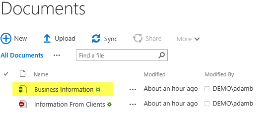 Documents library where Business Information now shows a normal Word icon instead of the blocked stop icon