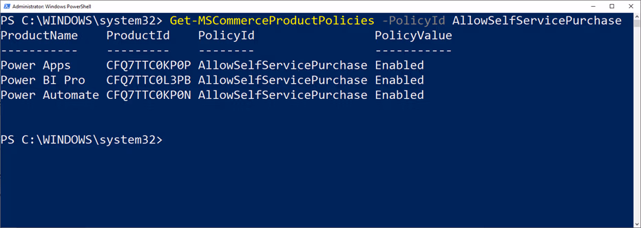 Disable Power Platform Self Service Purchasing