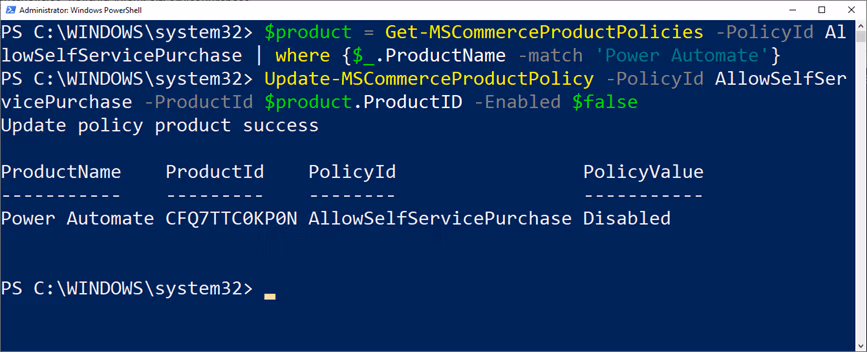 Disable Power Platform Self Service Purchasing