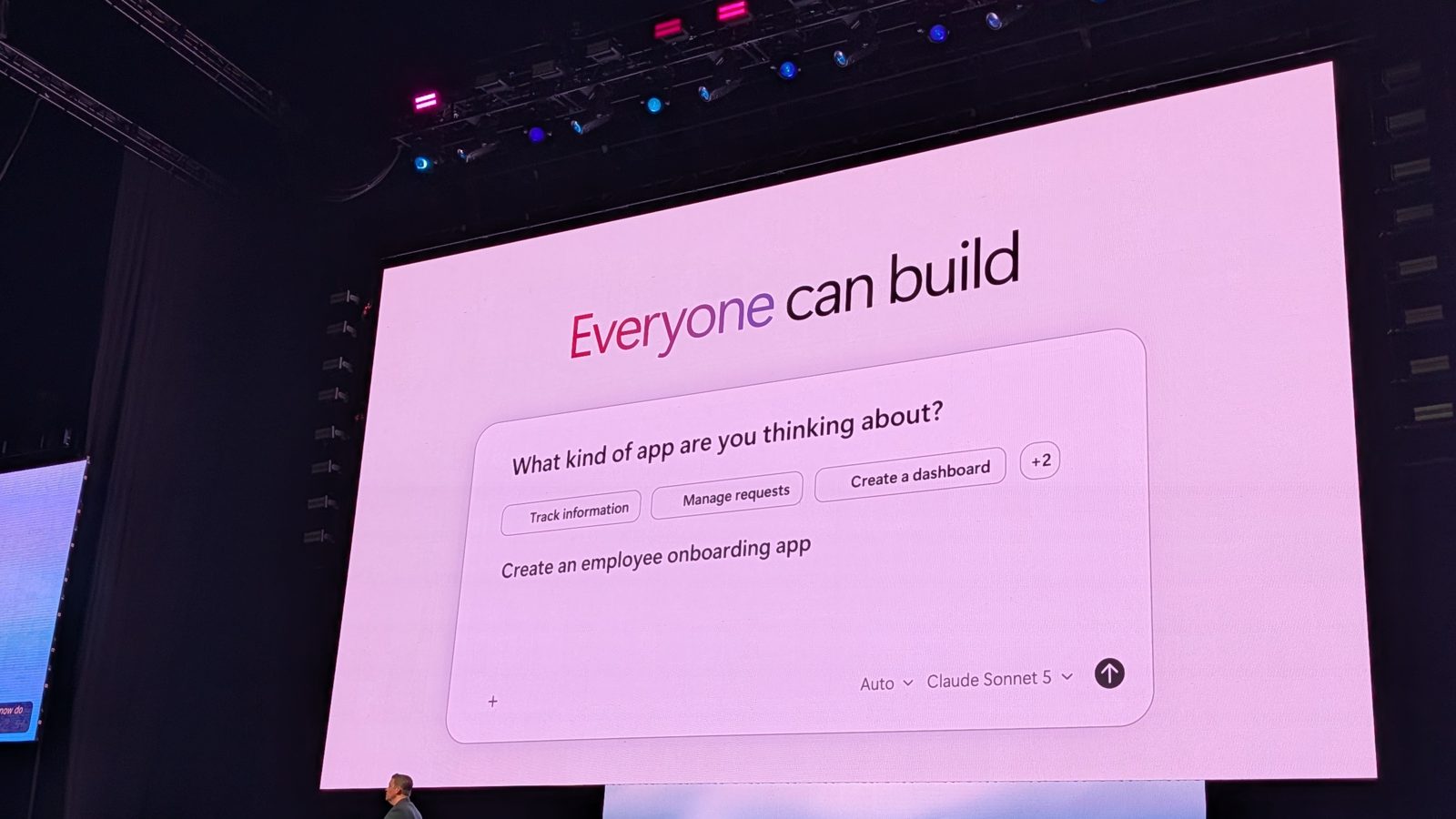 Everyone can build slide with a Copilot prompt box asking What kind of app are you thinking about