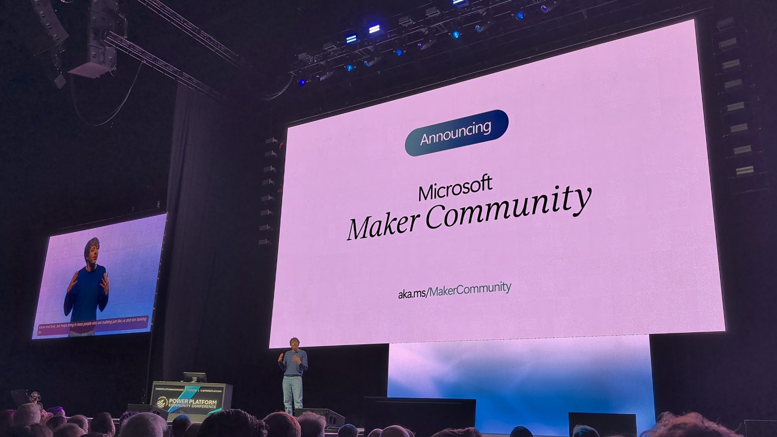 Announcing slide for the new Microsoft Maker Community, with the aka.ms/MakerCommunity link, at the PPCC 2026 keynote