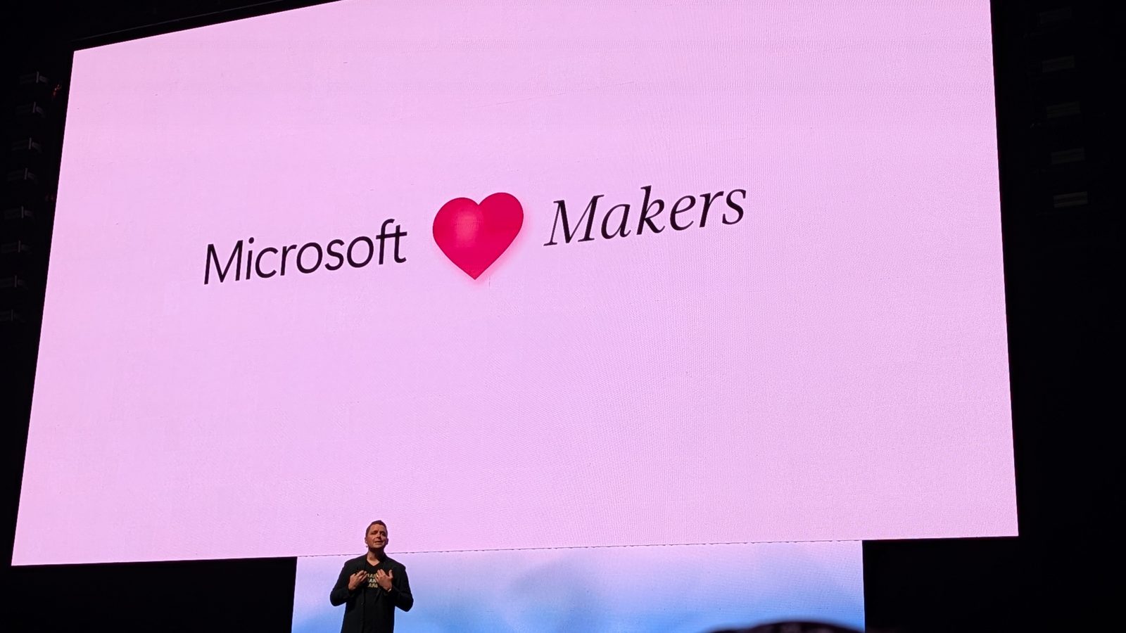 A Microsoft heart Makers slide on stage at the close of the PPCC 2026 keynote