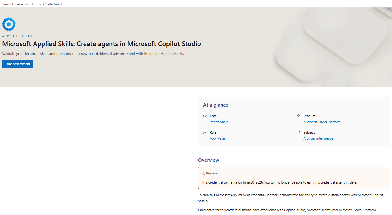 APL-7008 Applied Skill page on Microsoft Learn showing the June 30 2026 retirement notice