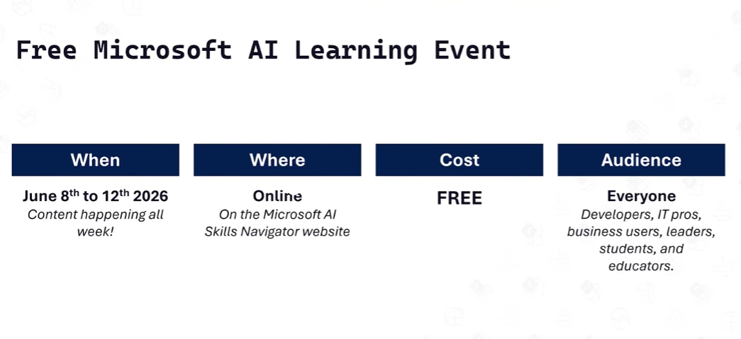 Microsoft AI Skills Fest 2026 overview, free online event June 8 to 12