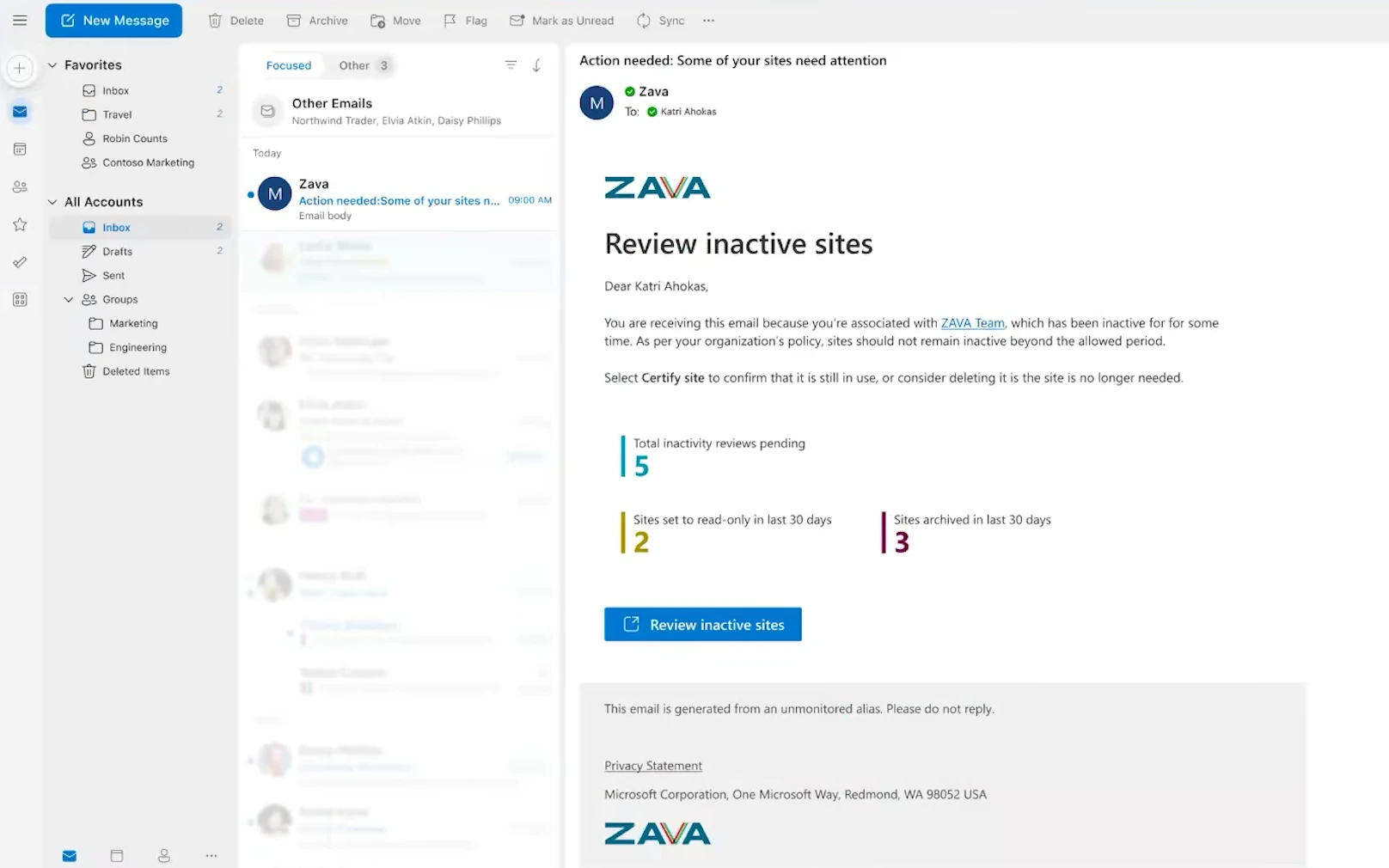 Batched policy email report card for site owners
