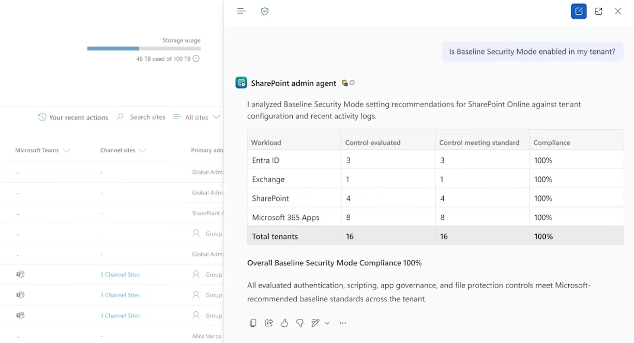 SharePoint Admin Agent Baseline Security Mode report card