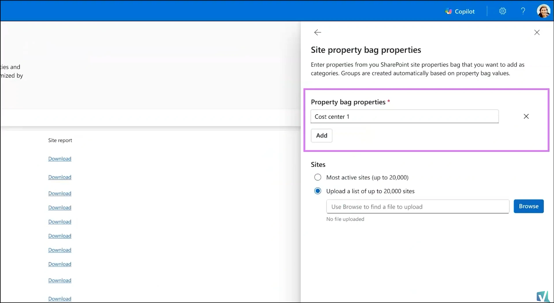 Add category pane with Custom properties selected and the property name field