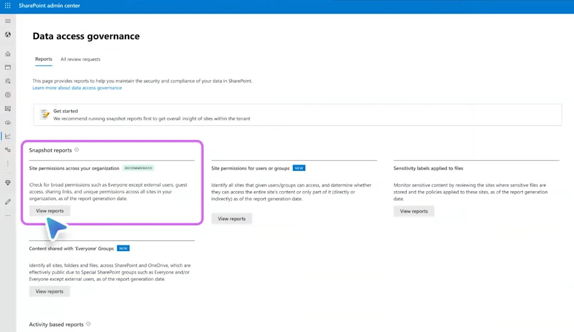Permission state report summary page in the SharePoint admin center